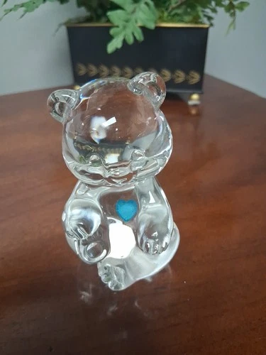 Vtg Fenton Glass Teddy Bear Figurine Birthday Stone December Topaz Blue 3.5"