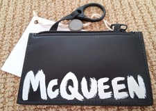 ALEXANDER McQUEEN 'Graffiti Logo' Men's Zip-Top Leather Card Holder Wallet NIB 