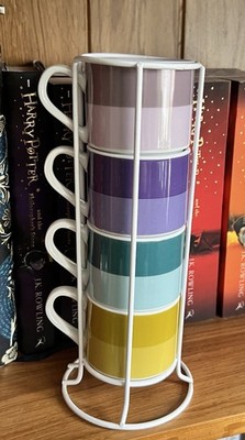 4 X PANTONE EGAN ESPRESSOTASSEN STAPELBAR MIT METALLSTÄNDER PORZELLAN 