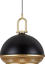 Tubicen Dome Pendant Light Black Gold 9.8” Dimmable Modern Farmhouse Industrial