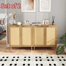 2 Doors 33.8 Inch Cabinet Rattan Sideboard Buffet Cabinet with Storage Set of 2