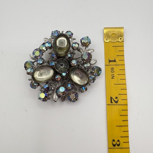 Spilla Judy Lee vintage non firmata aurora boreale strass vetro lava modellato - Foto 4 di 5