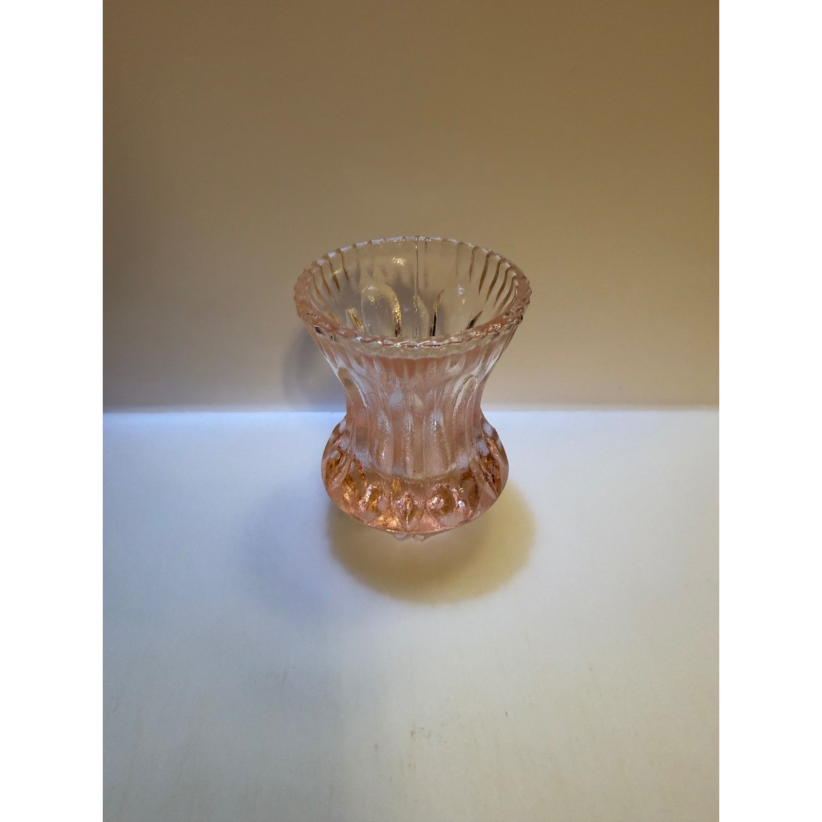 Vintage Pink Depression Glass Toothpick Holder Ribbed Thumbprint Mini Vase