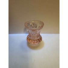 Vintage Pink Depression Glass Toothpick Holder Ribbed Thumbprint Mini Vase