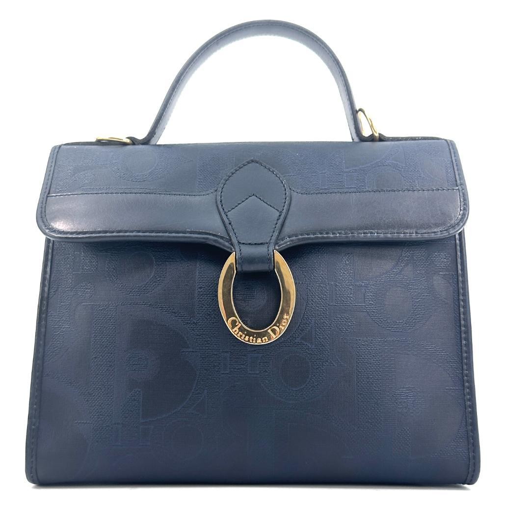 Dior Navy Leather Oval Trotter Handbag L04 0202 Made in Japan