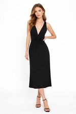 Reformation Black Deep V Twist Front Midi Dress Minimalist Effortless Staple M
