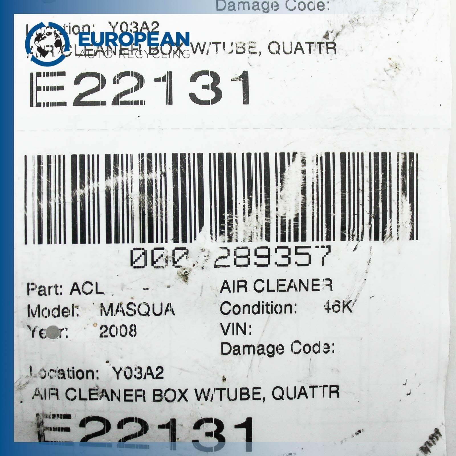 2008 MASERATI QUATTROPORT Air Cleaner Box - (4.2L 46K MILES) OEM