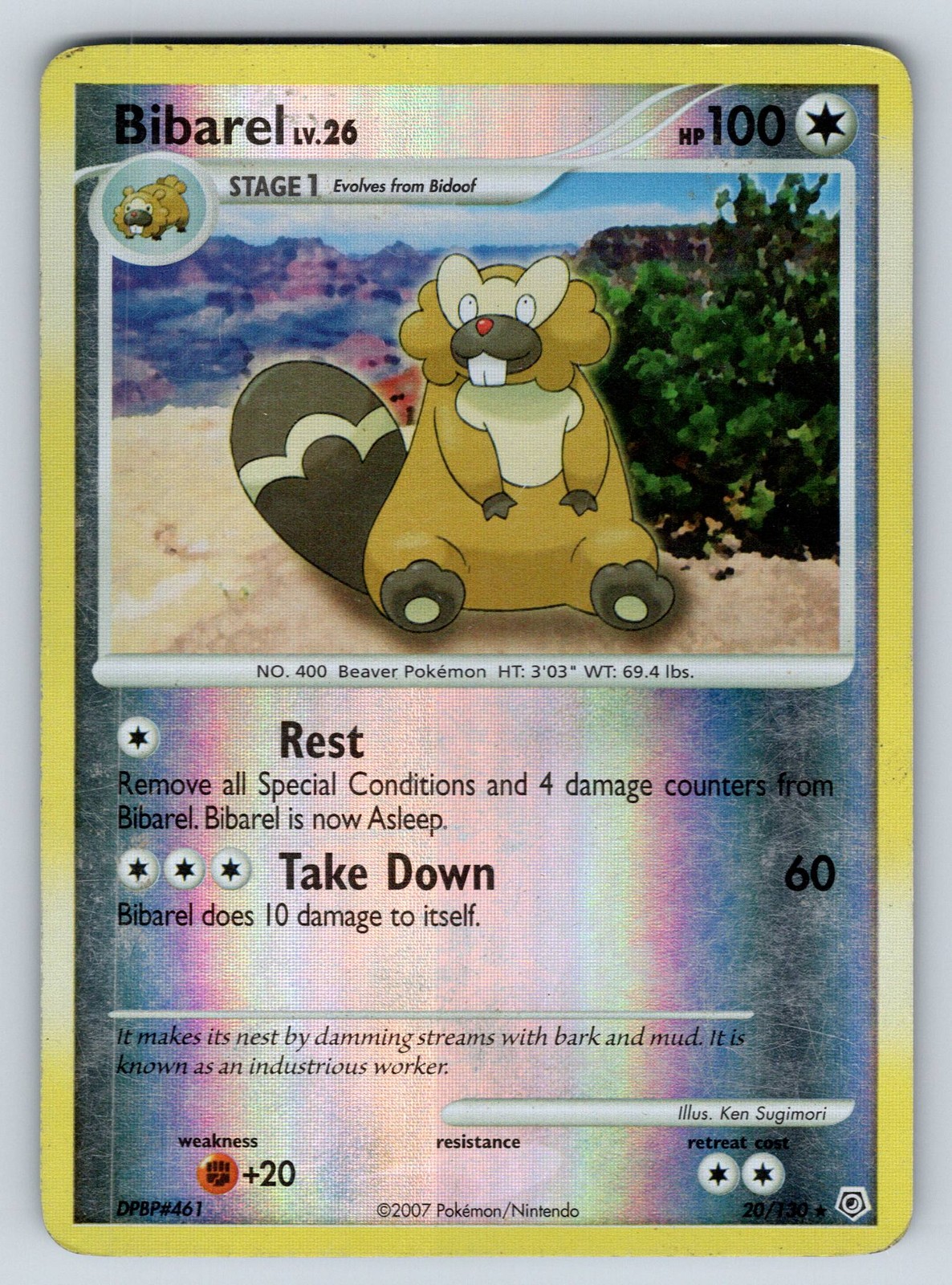 Reverse Holofoil Bibarel 20/130 Diamond and Pearl MP