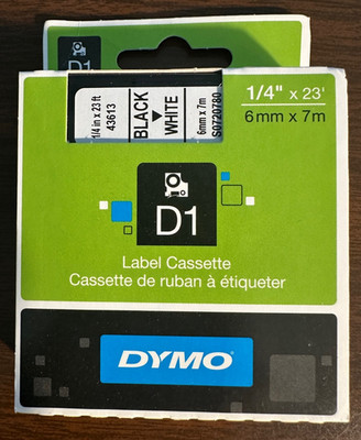 Dymo D1 43613 Label Maker Tape 1/4'' X 23' Black Refill Label Writer  NEW!