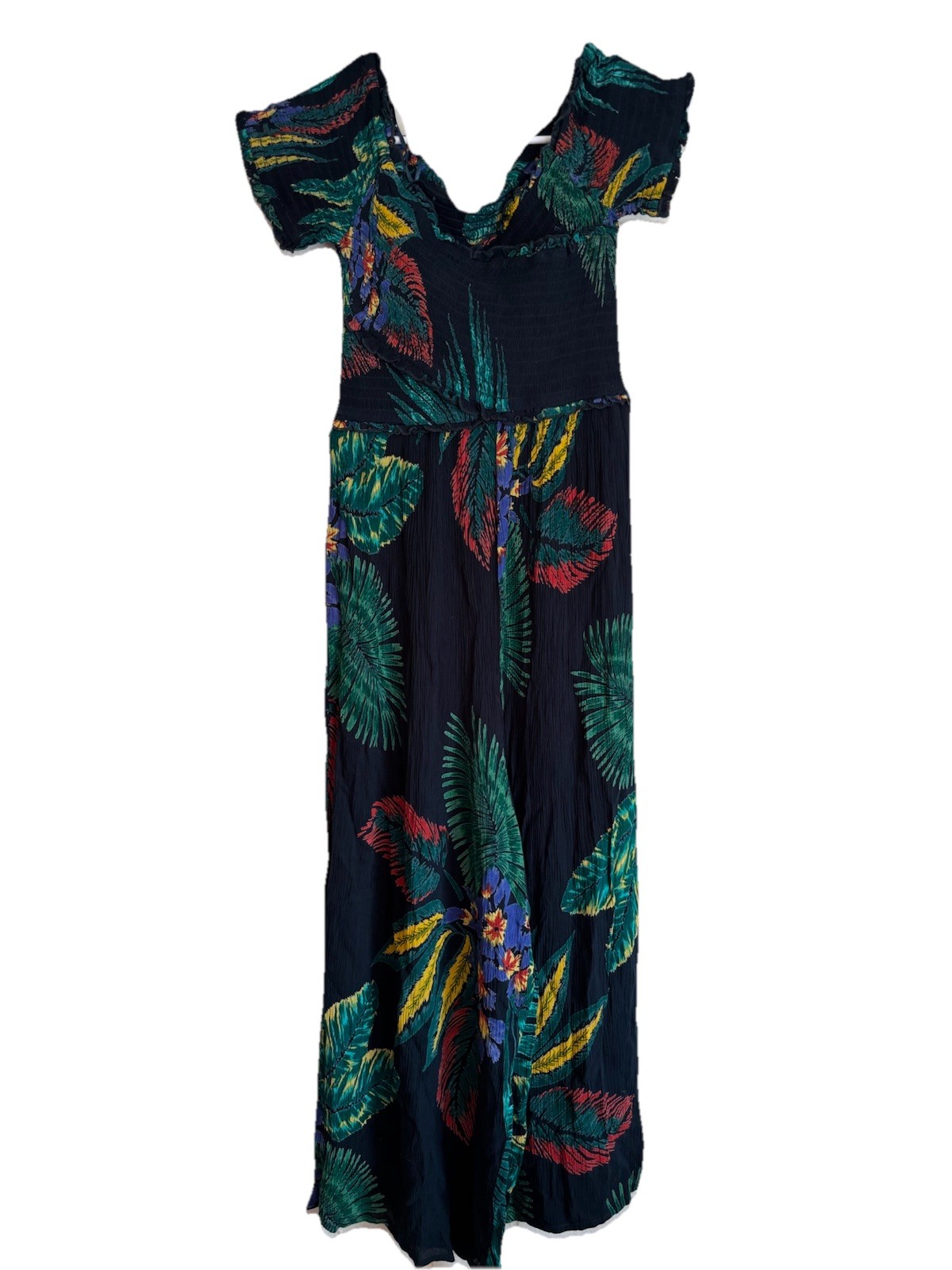 Patron Of Peace Tropical Off Shoulder Smocked Wide Leg Anthropologie Jumpsuit XS