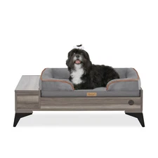 Wyatt Wooden Pet Bed with Mattress | Small to Medium Pet Bed with Mattress | Ele