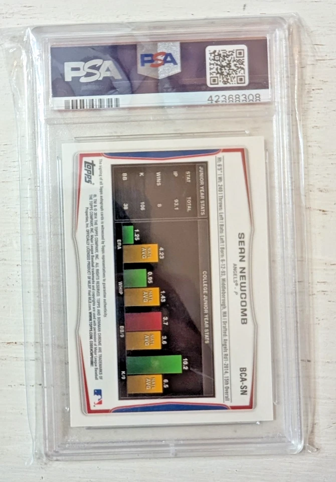 2014 Bowman Chrome проект выбрать автограф (авто) #BCA-SN Sean Newcomb PSA 9 ангелов - Изображение 2 из 2