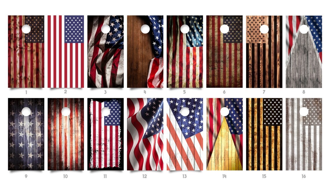 2 Cornhole Board Wraps / USA Flag Designs  / Laminated / Waterproof Fade Proof