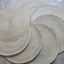 15" Round Woven Placemats Lot of 8 Shades of Light Blue Beachy Coastal Boho