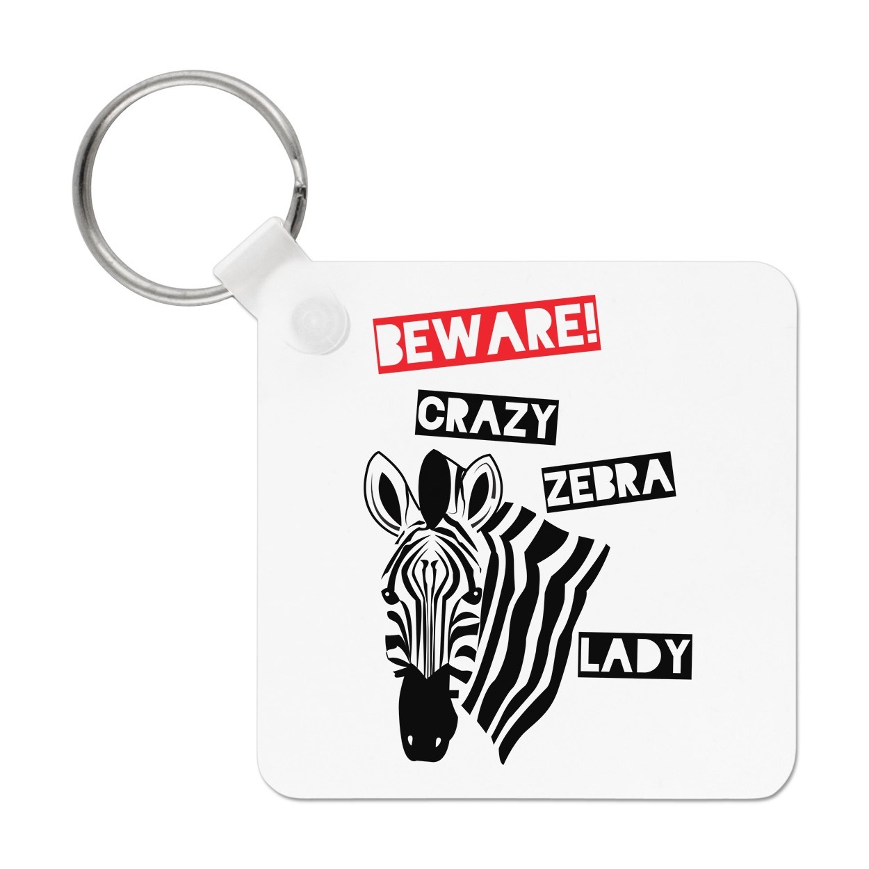 Beware Crazy Zebra Lady Keyring Key Chain - Funny Animal