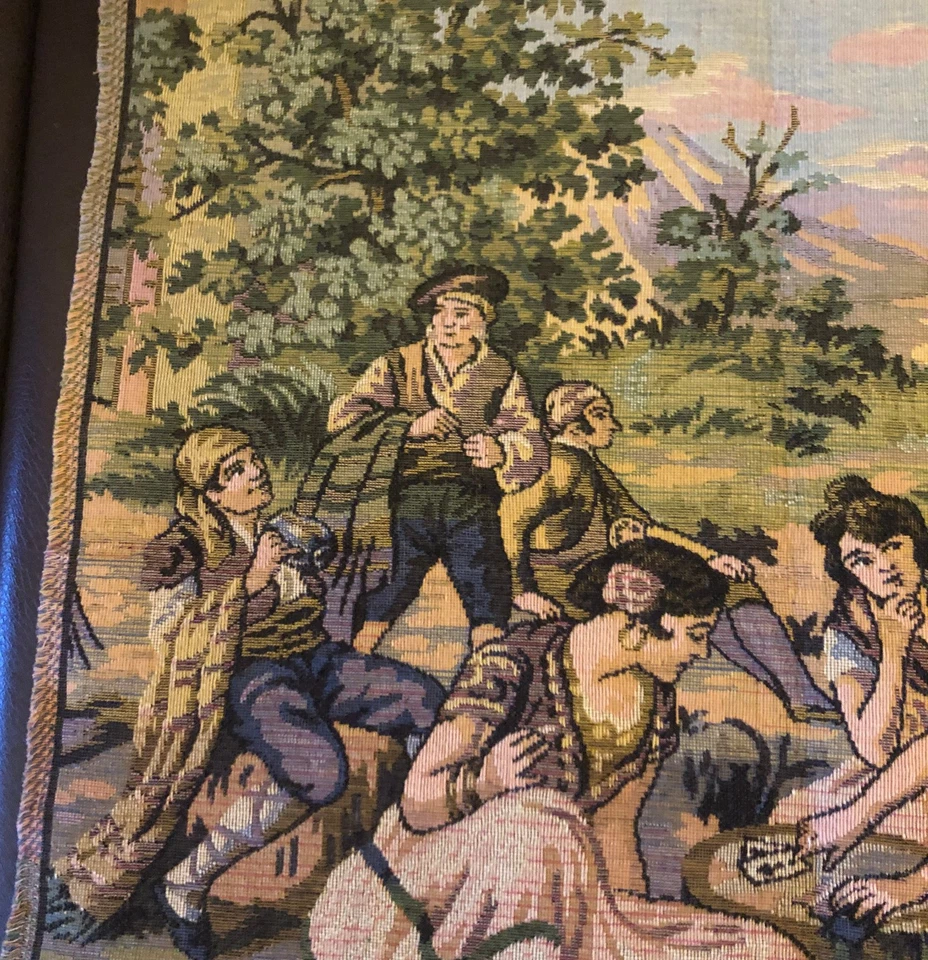 Vintage Tapisserie Murale - France - Scène de jeux bucolique  -  48 x 48 cm - Photo 3/4