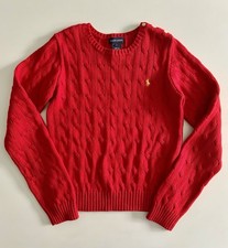 RALPH LAUREN Christmas Red Cable Knit Sweater Girls Size Large Embroidered Pony