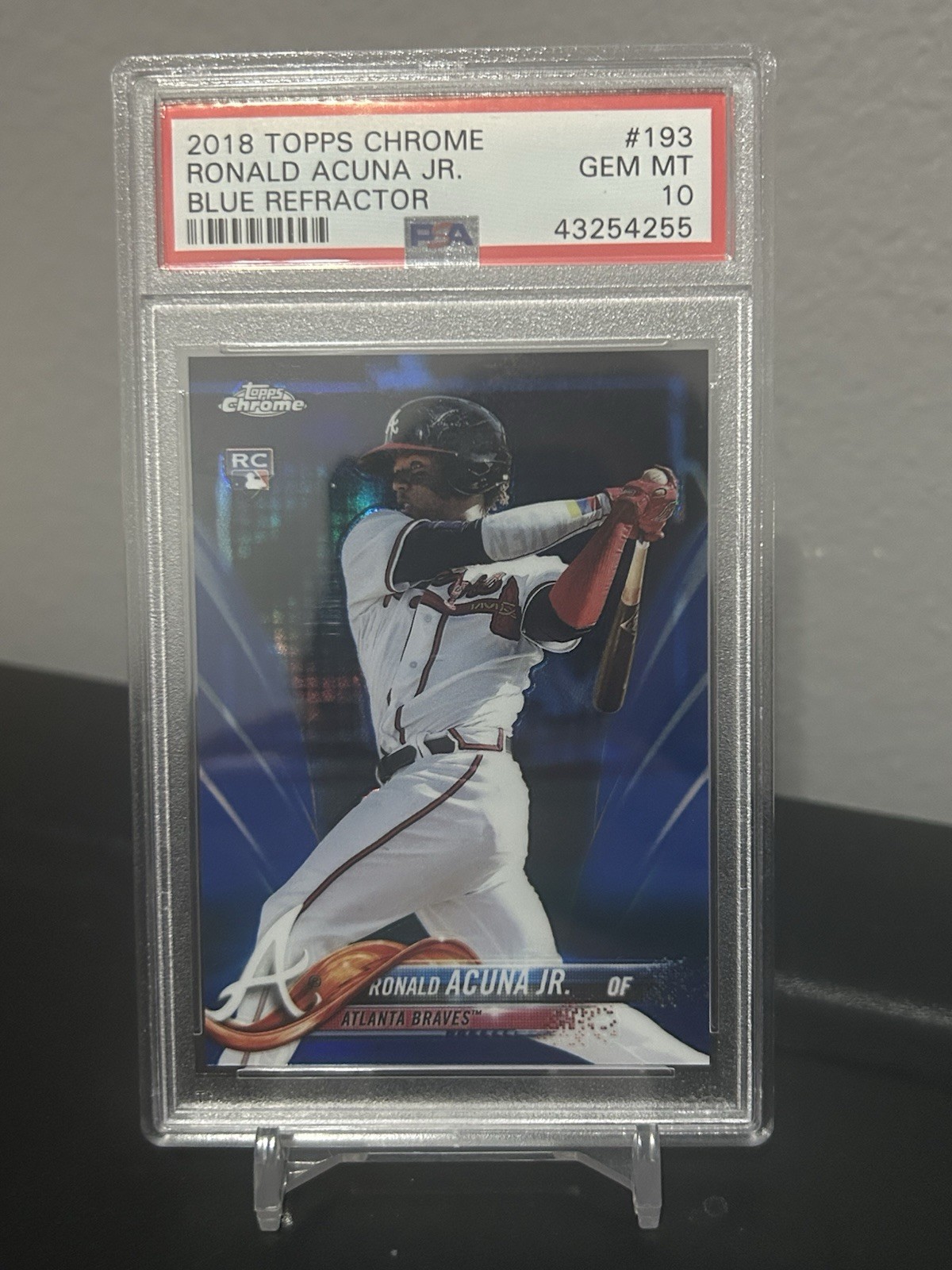 2018 Topps Chrome Ronald Acuna Jr. Blue Refractor #193 /150 PSA 10 Rookie RC