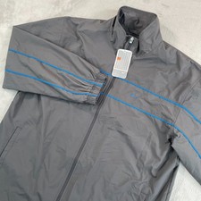 VTG Nike Swoosh Windbreaker Jacket Men XL Grey Blue Trim Full Zip Mesh Lined NWT