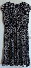 Chaps Polka Dot A-Line Dress Black White Knit Cap Sleeve Knee Length EUC Size L