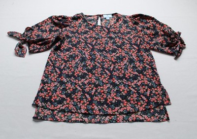 Cece Women's Ditsy Tie Elbow Sleeve Floral Print Blouse EJ3 Rich Black Small