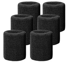 6 Pack 4 Inch Wrist Sweatbands Tennis Bands Absorbent Sweat Band Black