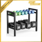 Dumbbell Rack 2-Tier Adjustable Weight Storage Stand for Home Gym Kettlebell