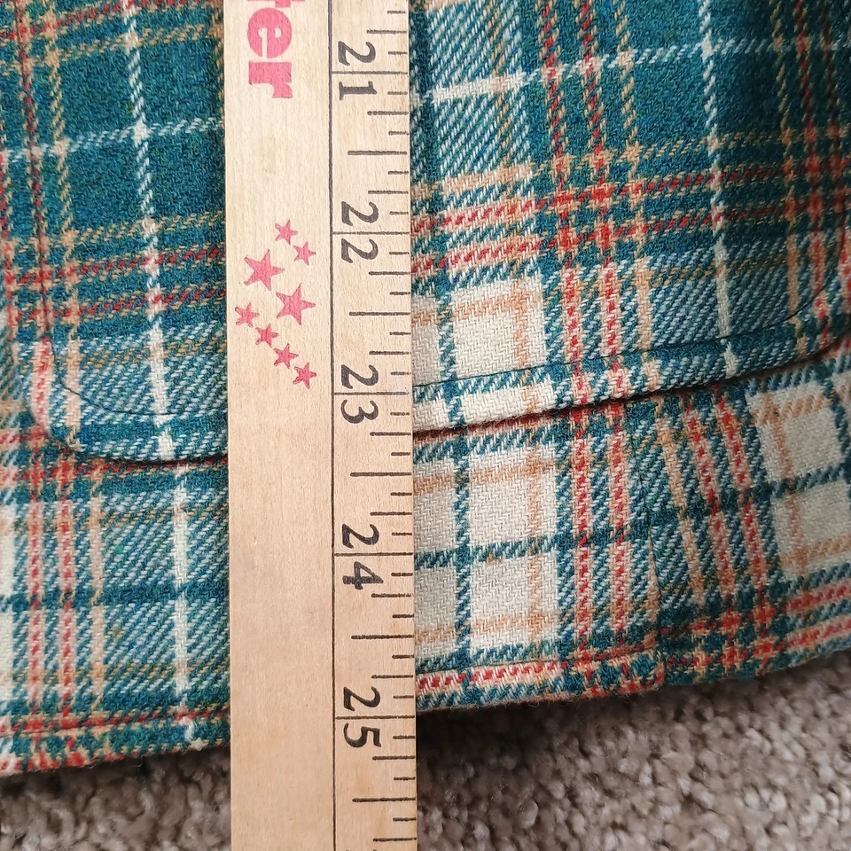 Pendleton 100% Virgin Wool Blazer Green Teal  Tan Plaid Office Work Fall Size 14 - Image 4 of 4