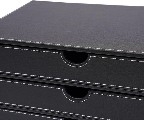 Schwarz Home Office Desktop Schreibtisch-Schubladenbox PU-Leder-Schubladenbox - Afbeelding 9 van 9