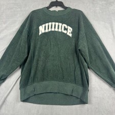 Aerie NIIIIICE Graphic Oversized Sweatshirt Forest Green Distressed XS 39962246