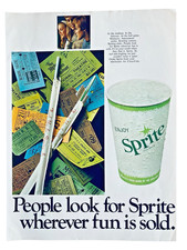 Vtg 1960s Sprite Print Ad Wherever Fun Is Sold Movie Theater Tickets