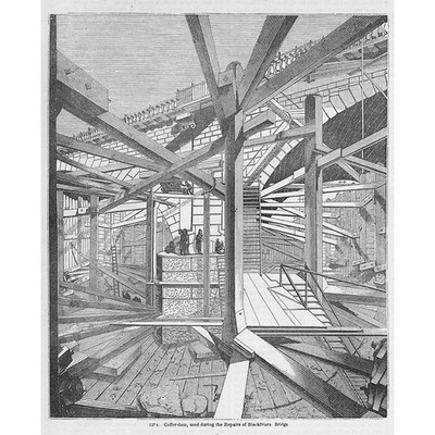 LONDON Coffer Dam Used during Repair of Blackfriars Bridge - Antique Print 1851