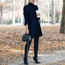 Women Fashion Solid Color Stand-Up Collar Woolen Blazer