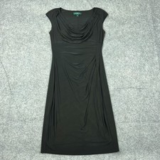 Ralph Lauren Dress Womens 8 Black Gold Shimmer Sleeveless Knit Sheath Cocktail