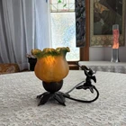 Vintage Art Nouveau Stained Glass Flower Cherub Trumpet Table Lamp