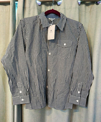 Bienzoe Black & White Check Long Sleeve Button-Up Shirt w/ Pockets 11/12