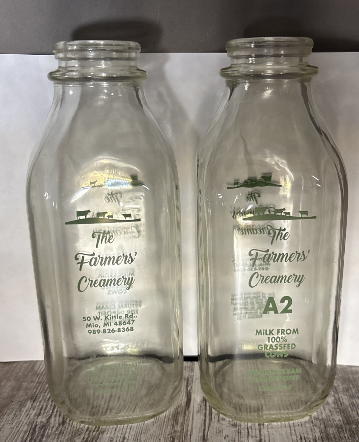 Two (2) 32oz Glass Milk Bottles