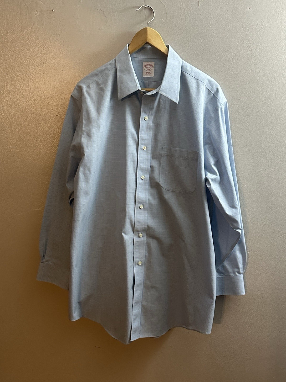 Brooks Brothers 346 Shirt Mens Size 16.5 Blue Green Plaid Non-Iron Dress Shirt