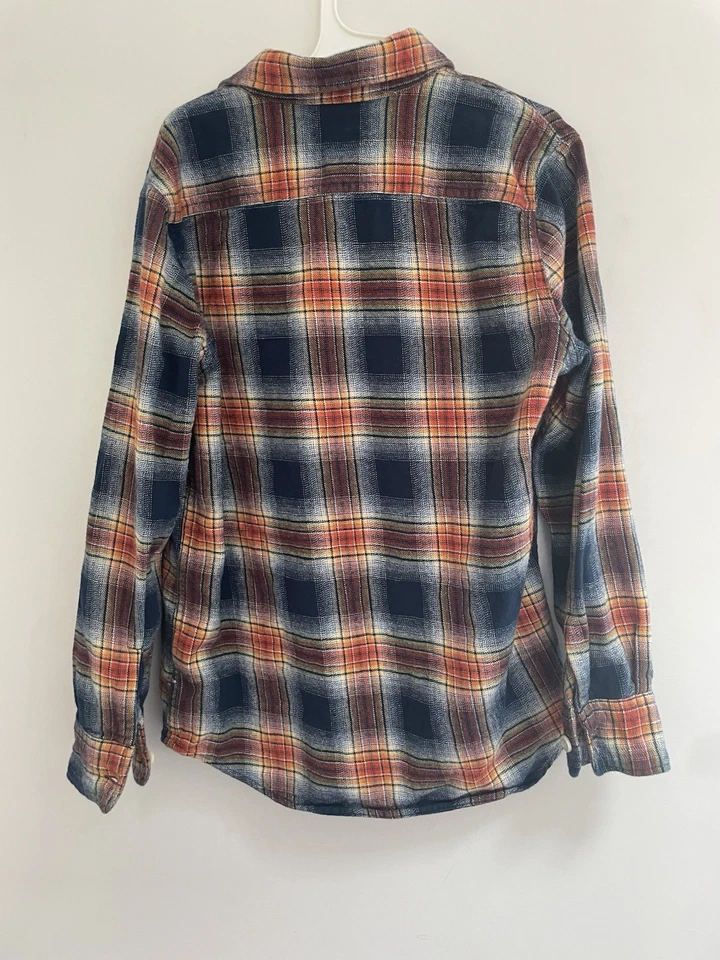 Camisa Gap Niños Niños Naranja Franela a Cuadros Cuello Manga Larga Bolsillo con Botones L Foto 4 de 4