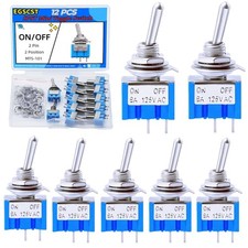 EGSCST 12PCS Mini Toggle Switch SPST 6A 125V Miniature ON/Off 2 Pin 2 Positio...