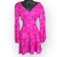 Band of the Free Pink Floral Mini Dress V Neck Long Sleeve Tiered Boho NWT S