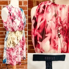 COAST Size 12 Pink Blue Yellow Dress Evening Wedding Spring Holiday Excellent S4