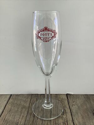 Tott's Brut Champagne Clear Flute Glass 7.75'' White Embossed Letters