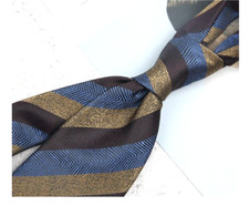 New Classic Striped Brown Blue JACQUARD WOVEN 100 Silk Men's Necktie Tie