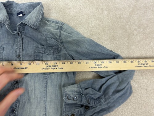 Gap Shirt Boys Youth XXL Blue Chambray Snap Button Roll Tab Youth Kids - Picture 7 of 12