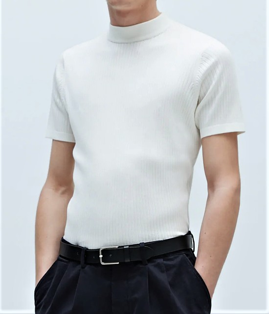 ZARA 'Knit Mock Neck Ribbed' Men's Designer Short Sleeve Sweater M