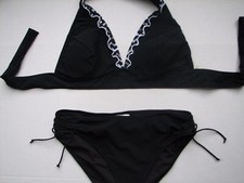 Halter Bikini Swim Suit Profile by Gottex CONFETTI Black Gray Tricolore Ruffle 6