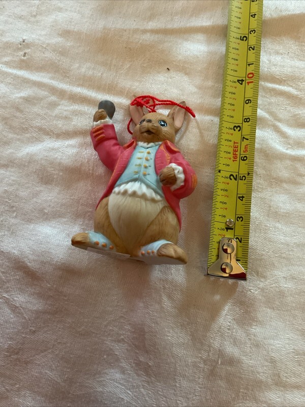 Mother Goose by Shafford Tempest Co 1986 Ornament;BUNNY RINGING BELL WITH HANGER