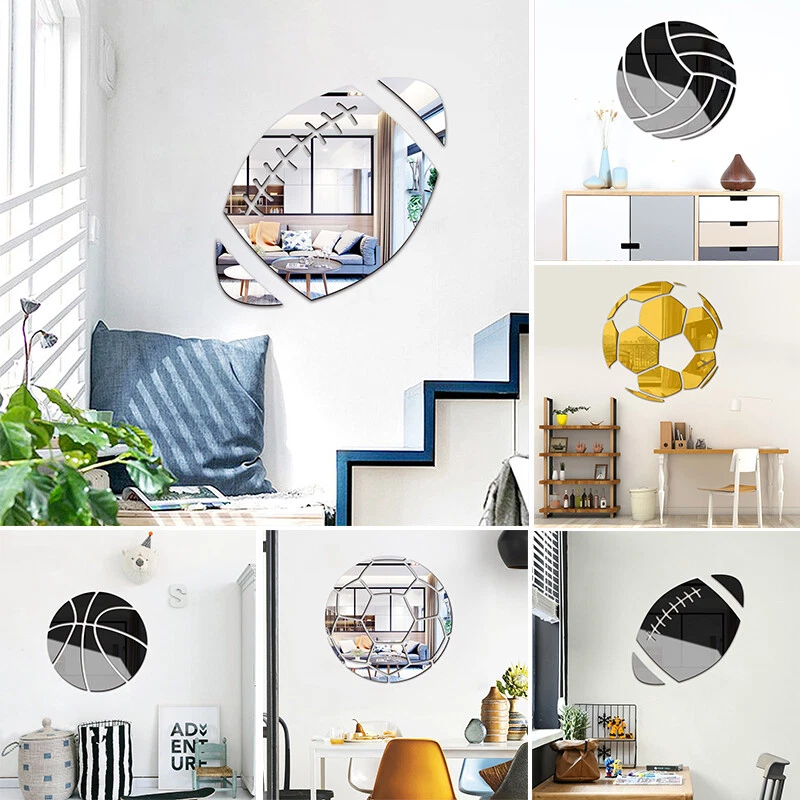 Pegatinas de pared con espejo acrílico en forma de fútbol 3D decoración extraíble para el hogar sala de estar⇓ Foto 4 de 4