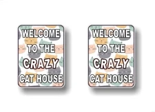2 Welcome to the CRAZY Cat House 5'' Decals Animals Bad Kitty Cute Door Stickers